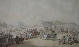 The Canterbury Races by Thomas Rowlandson 1804.During its heyday - approximately 1760 to 1820 - the races were a popular fixture in the area's social calendar. Situated on Barham Downs just across the Wingham Road from Nonington parish. Horse racing took place there between 1729 and 1879.For more information on the race course go to http://www.greyhoundderby.com/Canterbury%20Racecourse.html